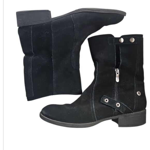 Ann Taylor LOFT 100% Leather Suede Ankle Luxe Boots Sz 8.5 Black Moto Utility - Picture 6 of 13